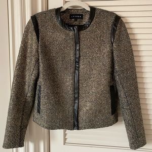 Laveer Metallic Tweed Jacket with Leather Trim